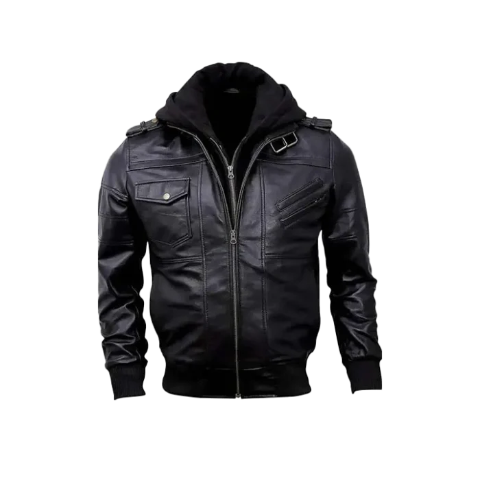 leather bomber jacket hooded jacket