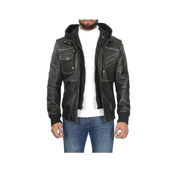 leather jacket bomber jacket hood jacket
