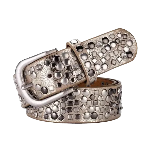 Women's Belt Punk Pin Buckle Vintage Dot Rivet Leather Belt - Image 2
