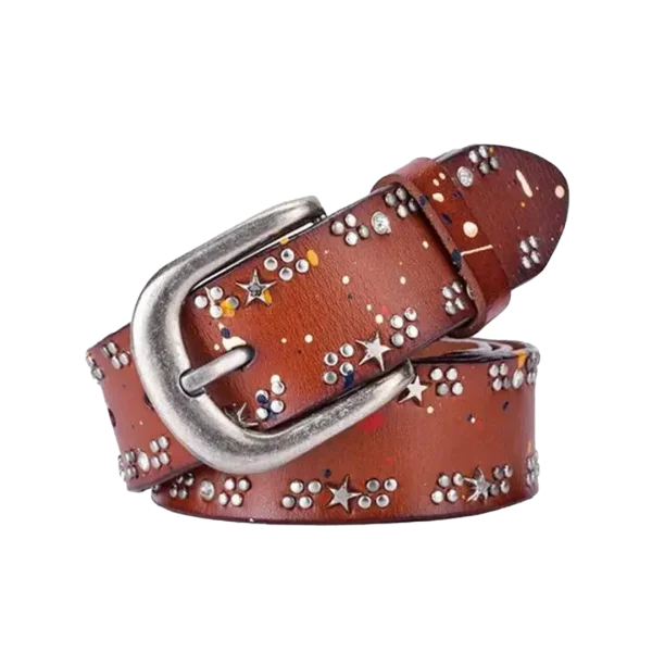 Women's Leather Belt Punk Graffiti Rivets Pin Buckle Leather Belt - Image 2