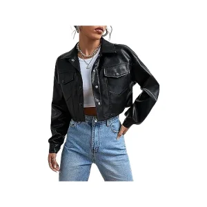 Women's Black Buttoned Up Real Leather Jacket