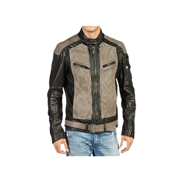 Men's Front Removeable Genuine Leather Biker Jacket