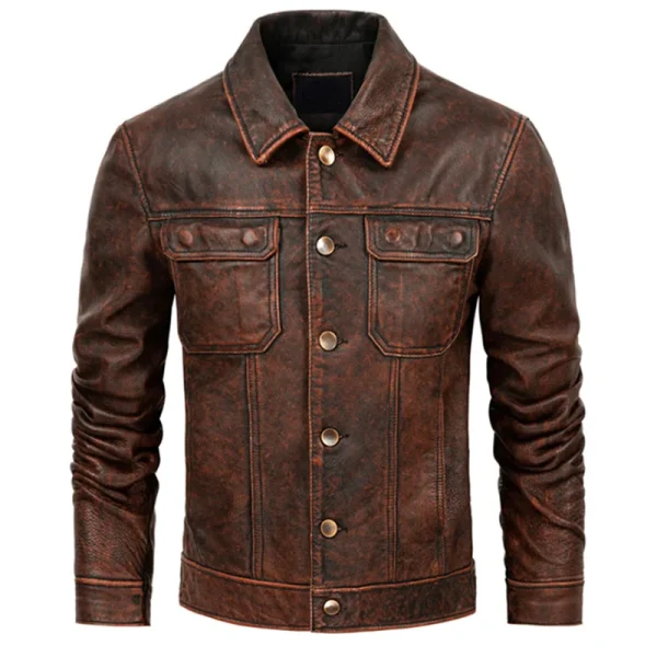 Men's Vintage Distressed Style Genuine Leather Jacket