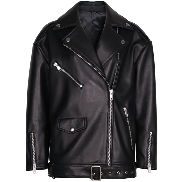 Night Hawk Black Leather Biker Jacket