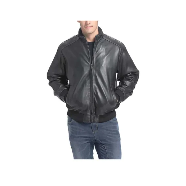 Urban Black Leather Bomber Jacket