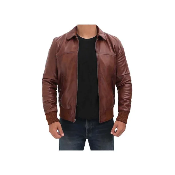 Vintage Brown Leather collor Bomber Jacket