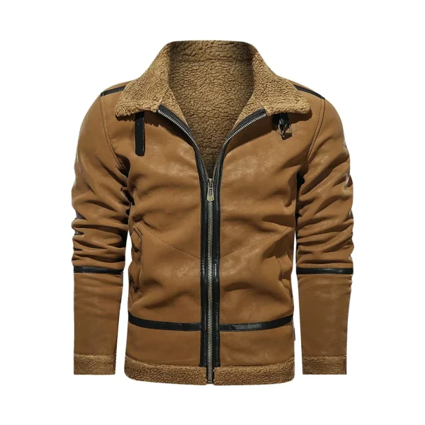 Mens Classic Genuine Leather Jacket With Strap On Collar