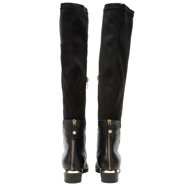Black Leather Pointy Toe Knee High Women Boot - Image 3