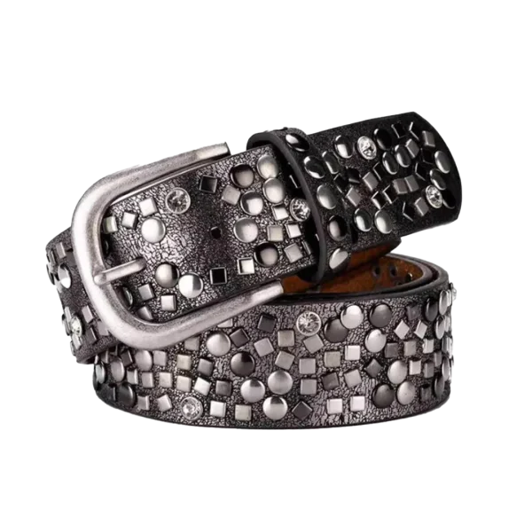 Women's Belt Punk Pin Buckle Vintage Dot Rivet Leather Belt - Image 3