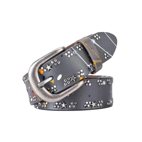 Women's Leather Belt Punk Graffiti Rivets Pin Buckle Leather Belt - Image 3