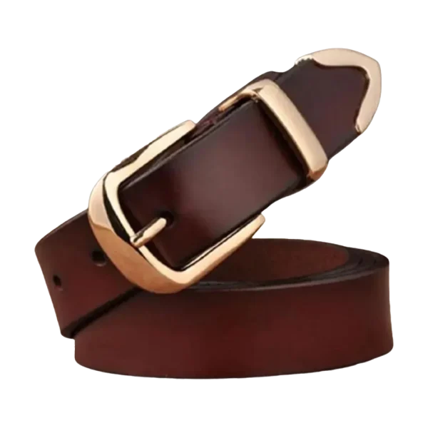 Women's Leather Belt Retro Golden Pin Buckle Waistband Leather Belt - Image 2