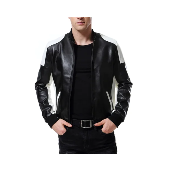 Men's Block Bomber Leather Jacket - Image 3