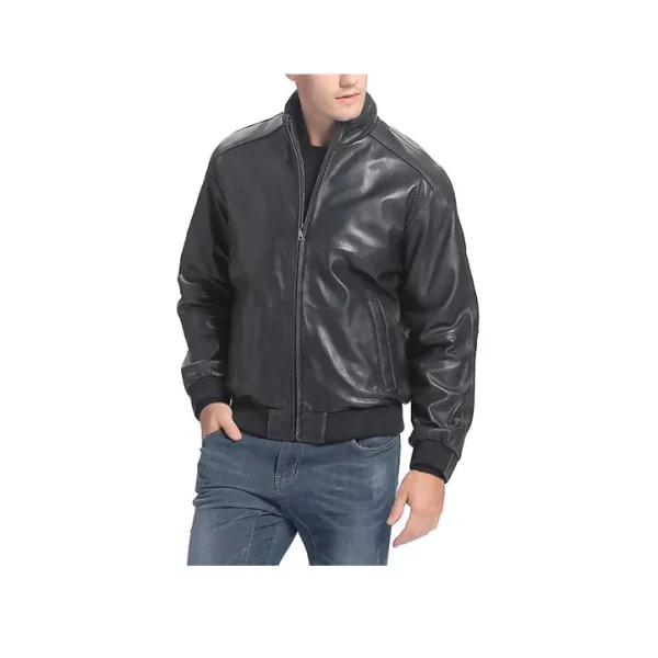 Urban Black Leather Bomber Jacket - Image 3