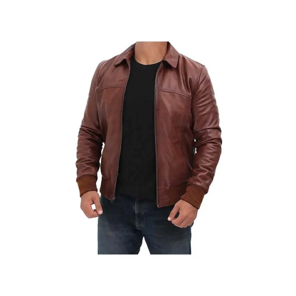 Vintage Brown Leather collor Bomber Jacket - Image 2