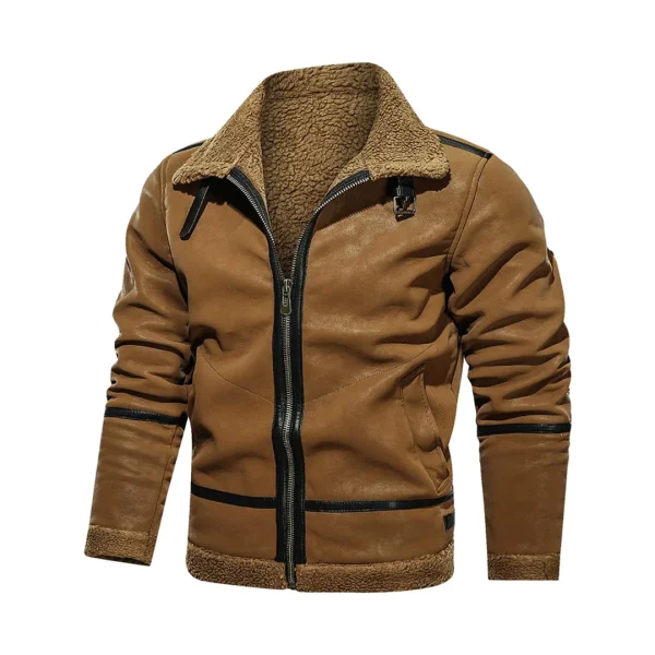 Mens Classic Genuine Leather Jacket With Strap On Collar - Image 2