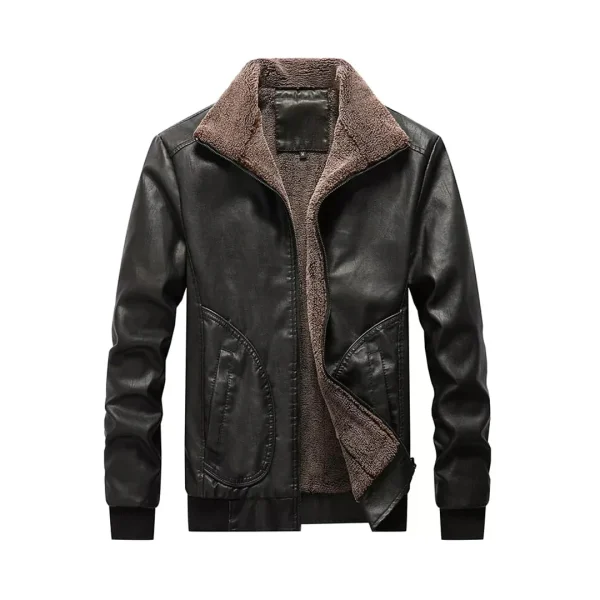 Mens Casual Winter Motorcycle Windproof Genuine Leather Jacket - Image 5