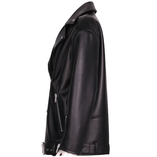 Night Hawk Black Leather Biker Jacket - Image 2