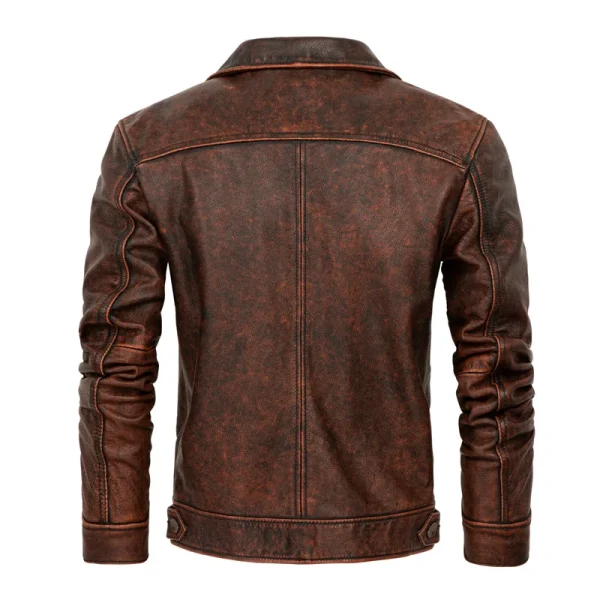Men's Vintage Distressed Style Genuine Leather Jacket - Image 3