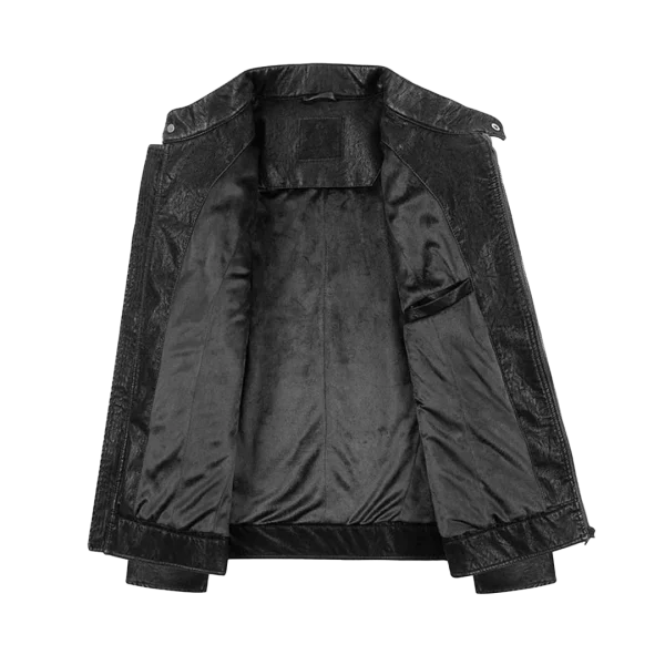 Mens Classic Genuine Leather Biker Jacket - Image 3