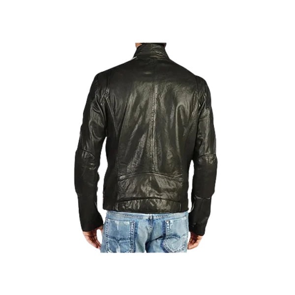 Men's Front Removeable Genuine Leather Biker Jacket - Image 3