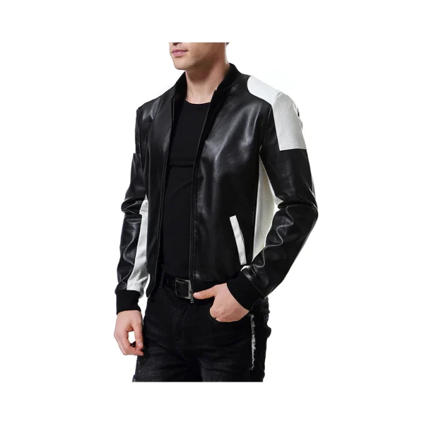 Men's Block Bomber Leather Jacket - Image 2