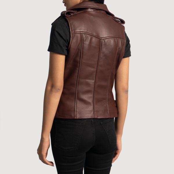 Rhonda Maroon Leather Biker Vest - Image 2