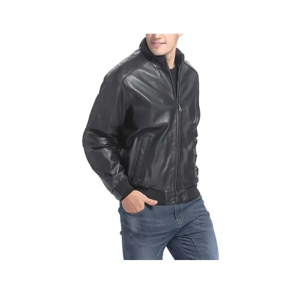 Urban Black Leather Bomber Jacket - Image 2
