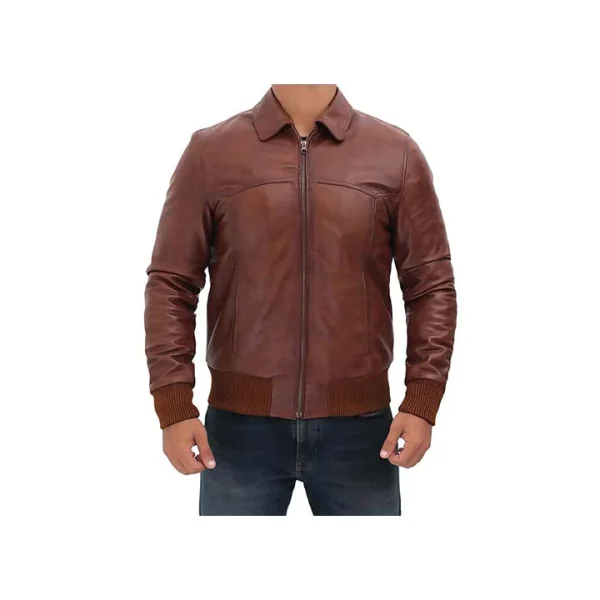 Vintage Brown Leather collor Bomber Jacket - Image 3