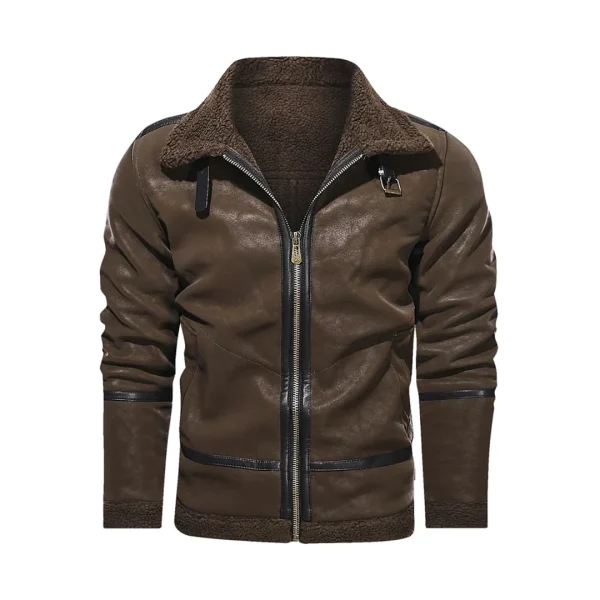 Mens Classic Genuine Leather Jacket With Strap On Collar - Image 3