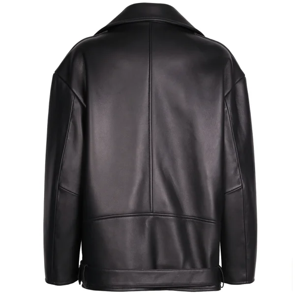 Night Hawk Black Leather Biker Jacket - Image 3