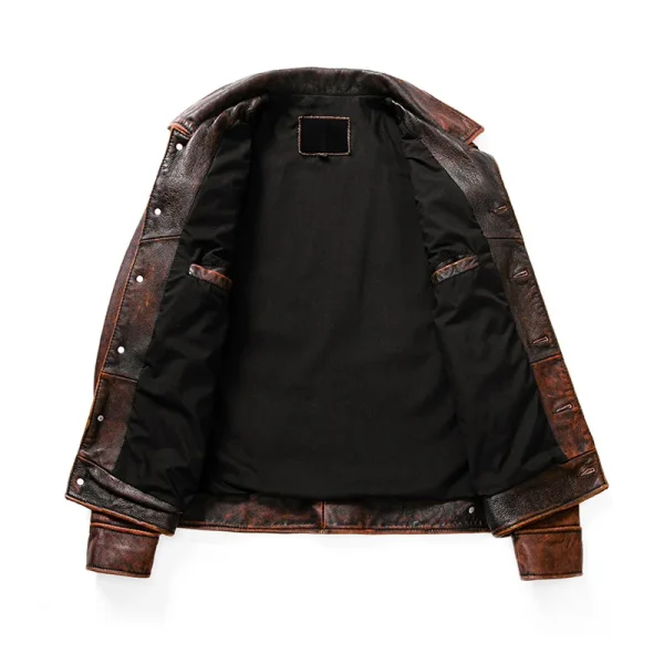 Men's Vintage Distressed Style Genuine Leather Jacket - Image 4