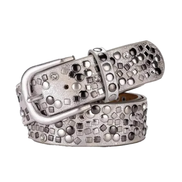 Women's Belt Punk Pin Buckle Vintage Dot Rivet Leather Belt - Image 4