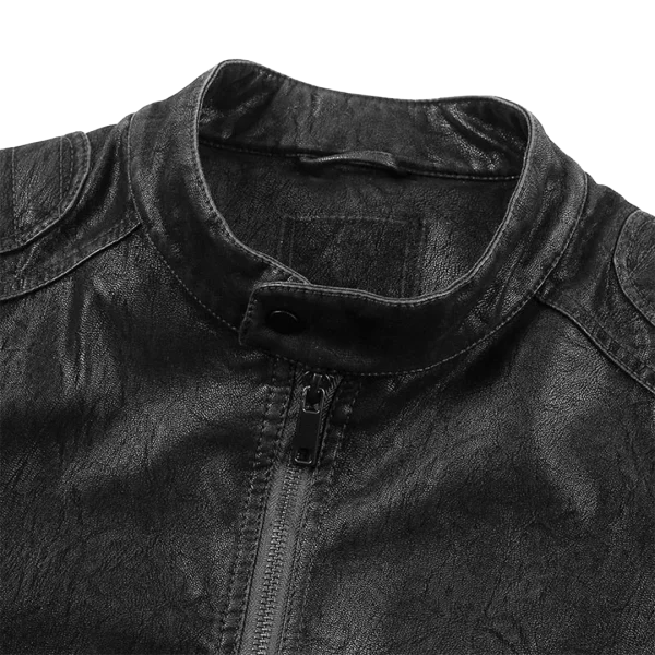 Mens Classic Genuine Leather Biker Jacket - Image 4