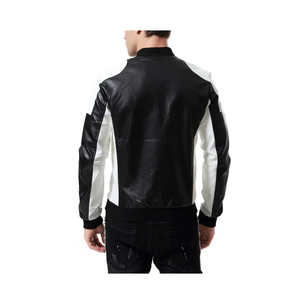Men's Block Bomber Leather Jacket - Image 4