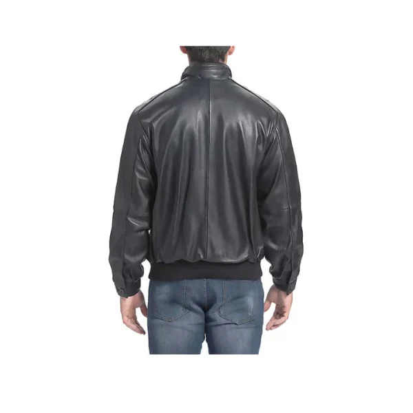 Urban Black Leather Bomber Jacket - Image 4