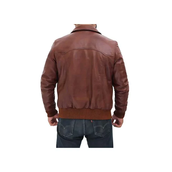 Vintage Brown Leather collor Bomber Jacket - Image 4
