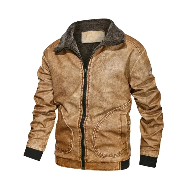 Mens Casual Winter Motorcycle Windproof Genuine Leather Jacket - Image 3