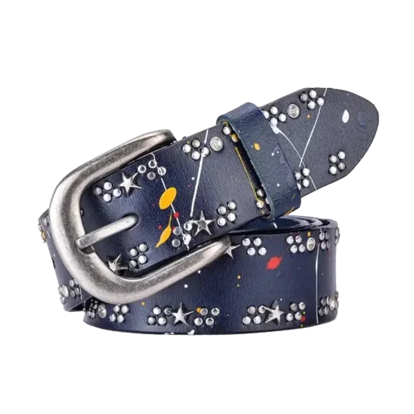 Women's Leather Belt Punk Graffiti Rivets Pin Buckle Leather Belt - Image 5
