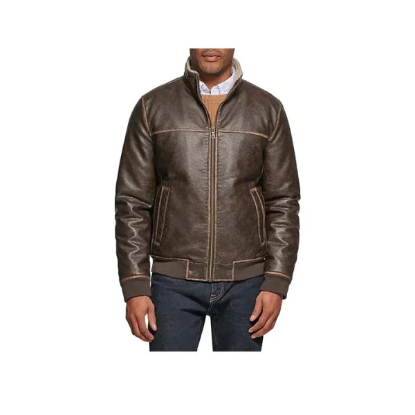 Nova Men Coffee Leather Bomber Jacket