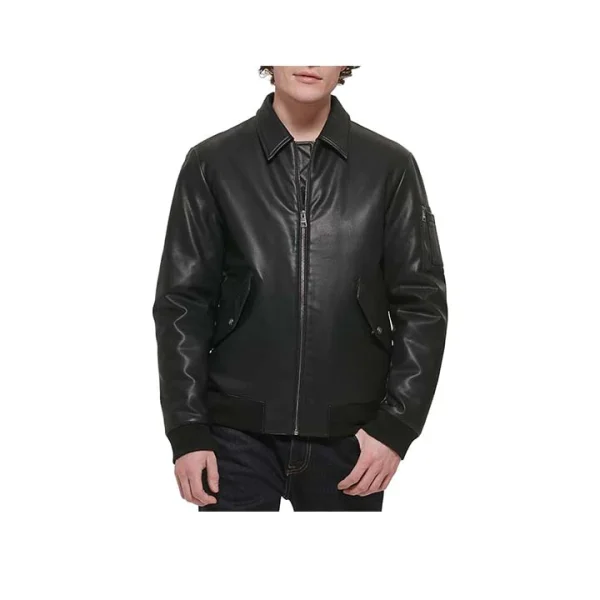 Edge Black Leather Bomber Jacket