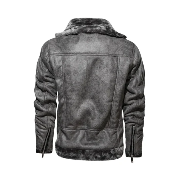 Mens Turn Down Collar Genuine Leather Jacket With Cross Zipper - Image 9
