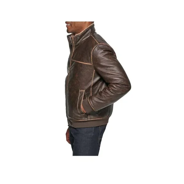 Nova Men Coffee Leather Bomber Jacket - Image 2