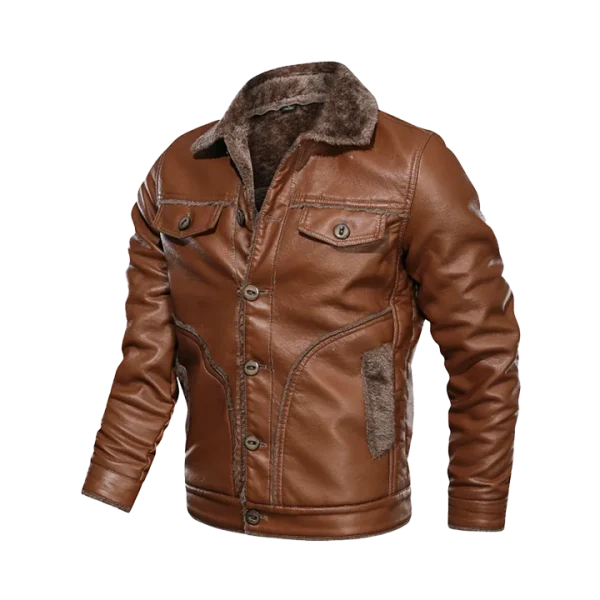 Men's Classic Moto Fur Lining Leather Jacket - Image 2