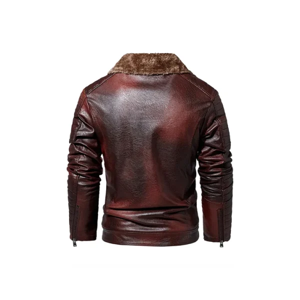 Men's Asymmetrical Shearling Fur Real Leather Jacket - Image 3