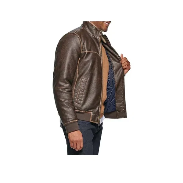 Nova Men Coffee Leather Bomber Jacket - Image 3