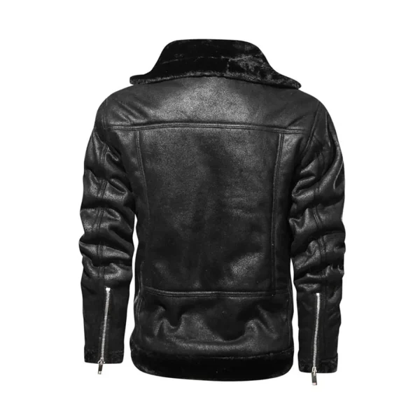 Mens Turn Down Collar Genuine Leather Jacket With Cross Zipper - Image 3