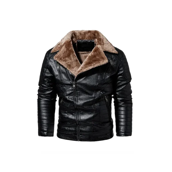 Men's Asymmetrical Shearling Fur Real Leather Jacket