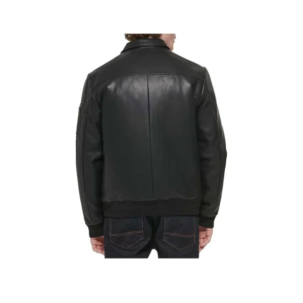 Edge Black Leather Bomber Jacket - Image 4