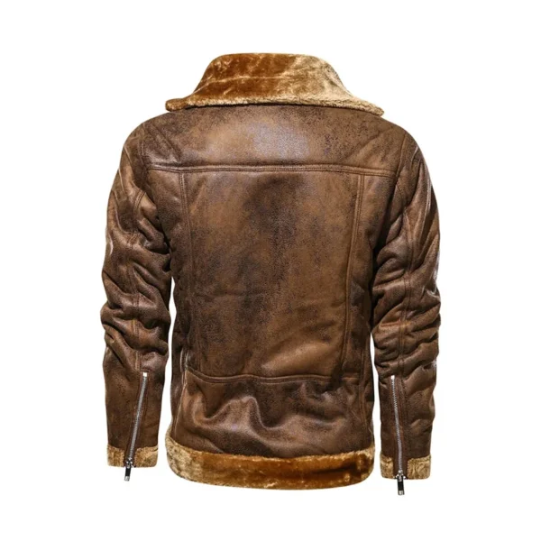 Mens Turn Down Collar Genuine Leather Jacket With Cross Zipper - Image 6