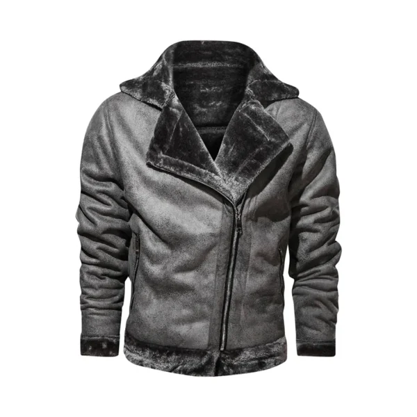 Mens Turn Down Collar Genuine Leather Jacket With Cross Zipper - Image 7